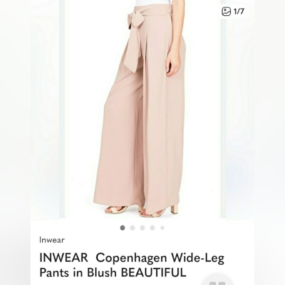 InWear blush pink wide leg belted trousers, women’s size Medium, NWT.